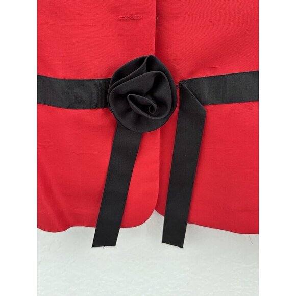 Della Moda Women's Blazer Size 12 Red 100% Silk Embellished Whimsy Old Money EUC - Picture 2 of 6